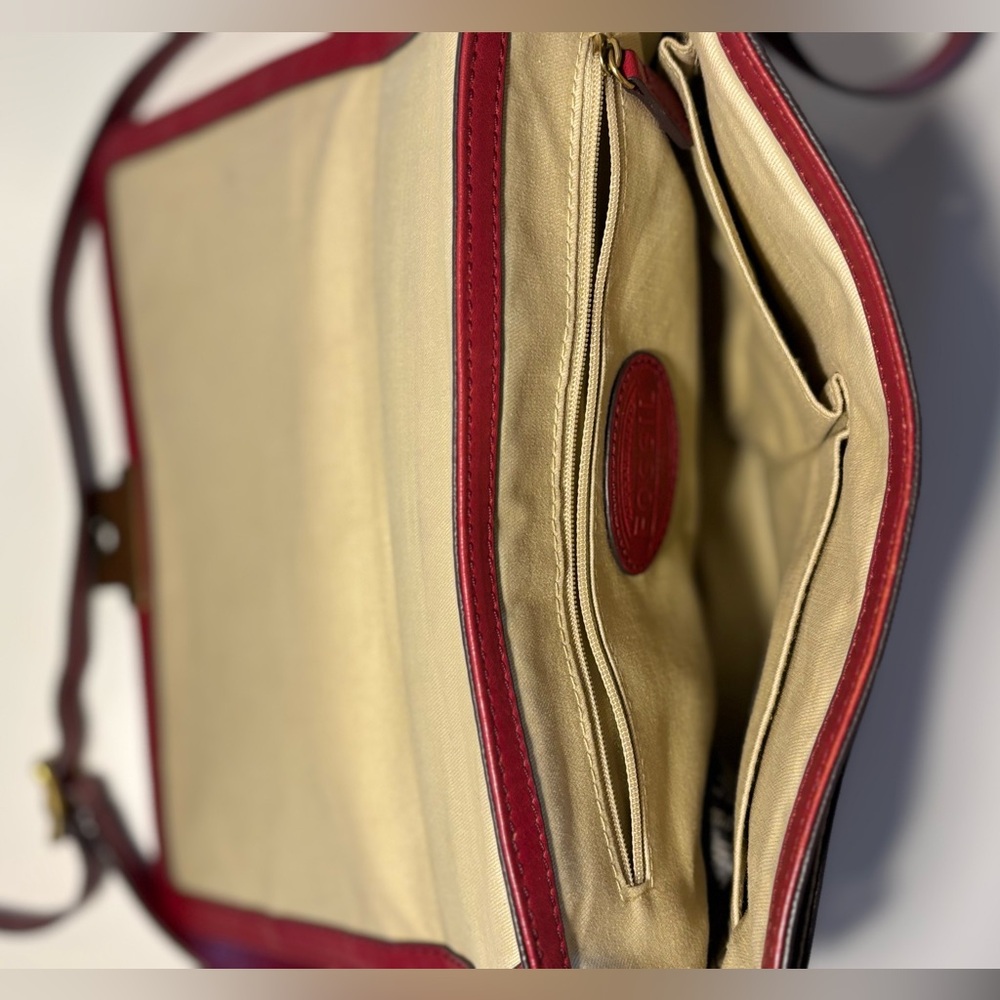 Fossil Red Leather Crossbody • Gold Turn‑Lock • Top Handle - Picture 14 of 16